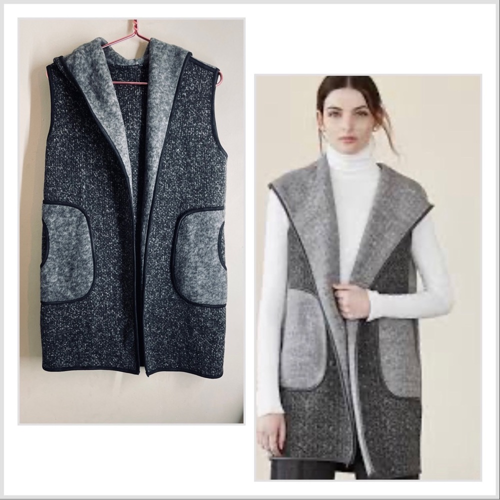 Capote Long Hooded Fleece Vest Grey Black size M